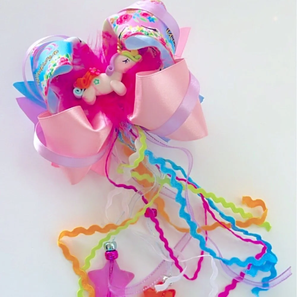 Accessories Girls Hair Bow Clip with Colorful Ribbons Handmade NEW